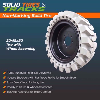 Set of 4, 31x10-20/ 10-16.5 Solid Skid Steer Tires - Non Marking Gray